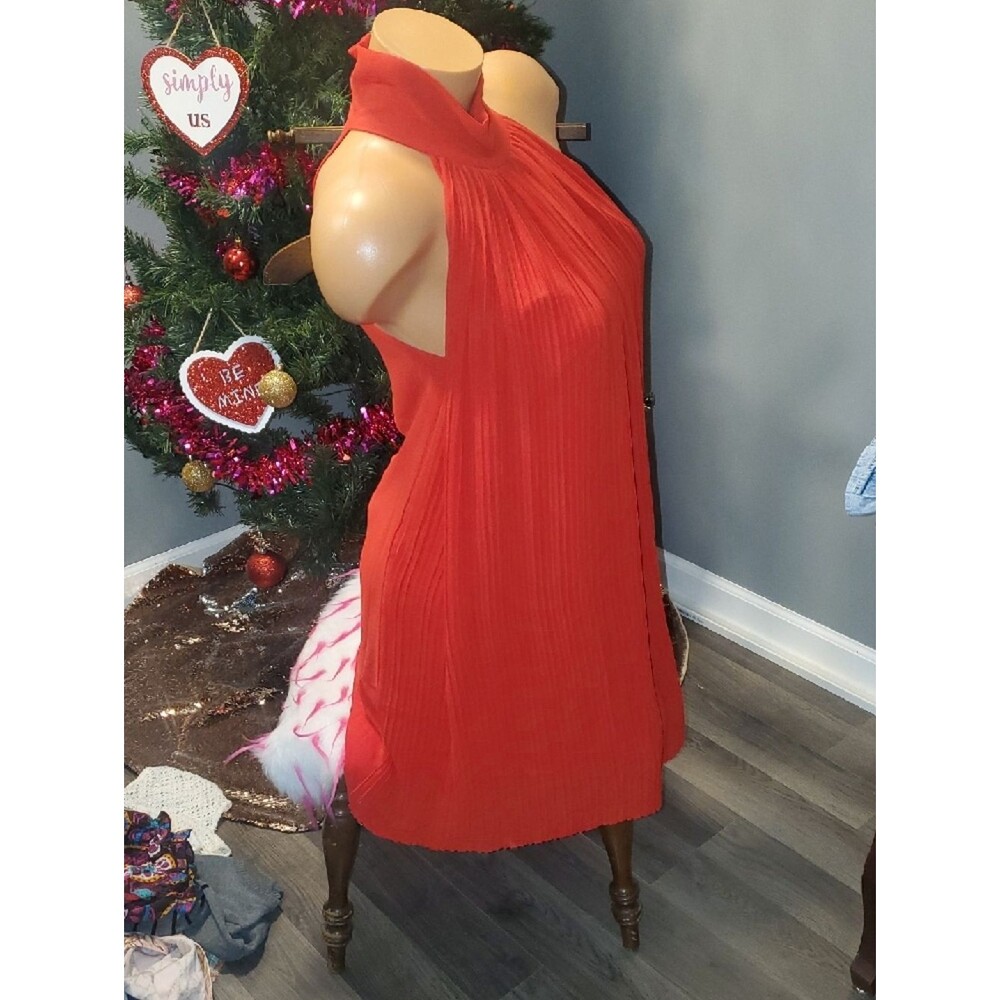 Naked Zebra Red Pleated High-Neck Halter Dress - Picture 3 of 6